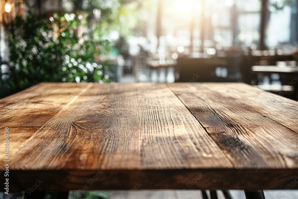 A wooden table with a blurry background A wooden table with a blurry background