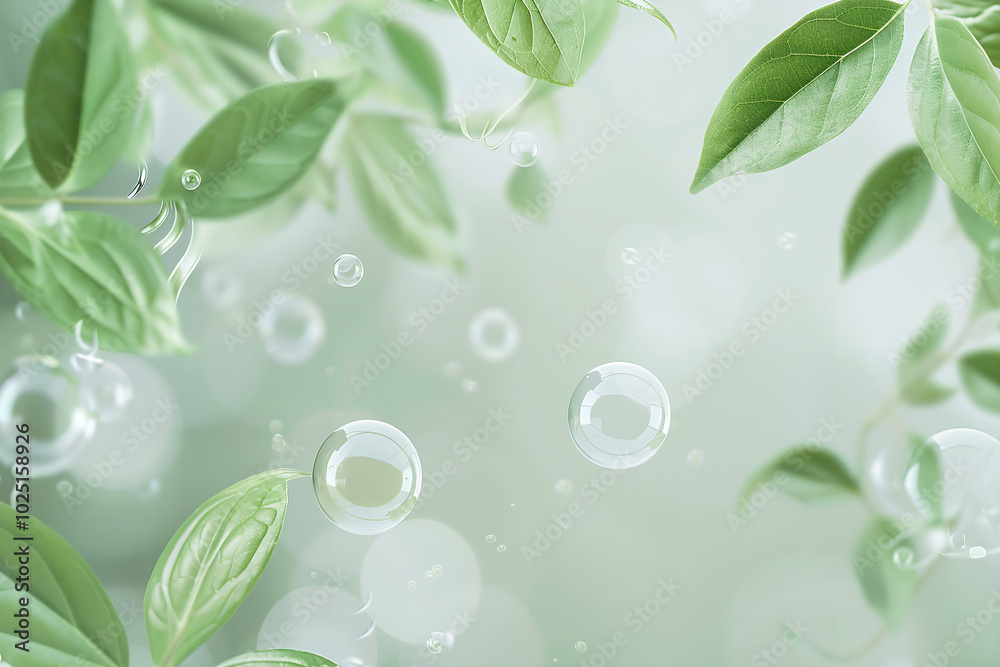 Abstract background with green leaves and soap bubbles Abstract background with green leaves and soap bubbles