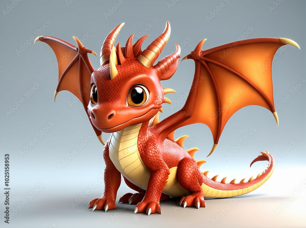 Fototapeta premium 3D Illustration Art, Closeup Shot of An Adorable Dragon, Isolated over a Background