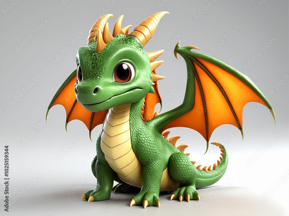 3D Illustration Art, Closeup Shot of An Adorable Dragon, Isolated over a Background 3D Illustration Art, Closeup Shot of An Adorable Dragon, Isolated over a Background