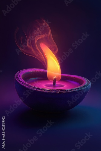 A lit candle emits smoke into the air, providing a warm and cozy glow