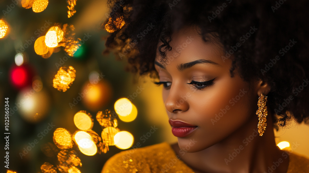 Portrait of a young African girl on a festive background, Christmas atmosphere Portrait of a young African girl on a festive background, Christmas atmosphere