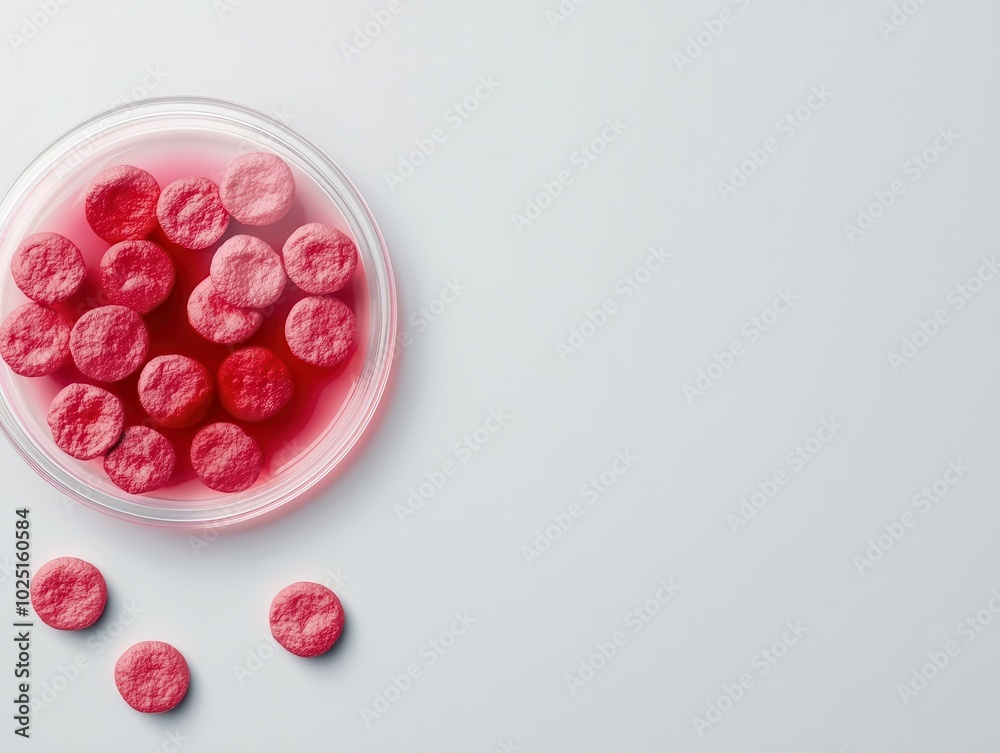 Lymphoma cells in a Petri dish, detailed view under microscope, soft lighting, Microscopic lymphoma cells, scientific research Lymphoma cells in a Petri dish, detailed view under microscope, soft lighting, Microscopic lymphoma cells, scientific research