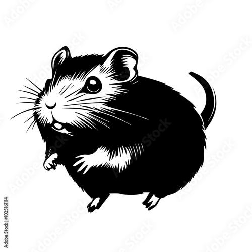 Chubby Hamster Black Vector Silhouette with Standing Pose