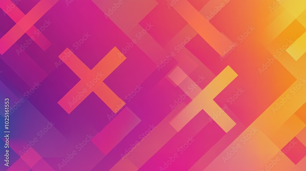 Obraz premium A dynamic and modern abstract background featuring a vibrant gradient with overlapping crosses, symbolizing energy, intersection, progress, creativity, and innovation.