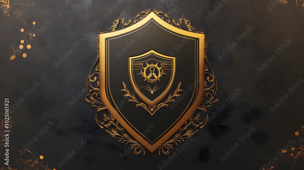Ornate Golden Shield with an Embellished Design on a Black Background Ornate Golden Shield with an Embellished Design on a Black Background