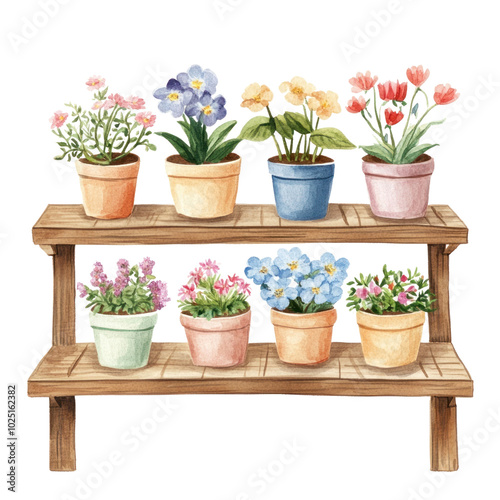 Fototapeta Naklejka Na Ścianę i Meble -  PNG  Flower pots flowers illustration watercolor.