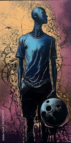 stylized basketball player on embossed background