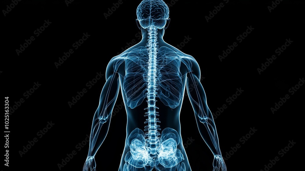 An X-ray image revealing the intricate details of the human nervous system, including the brain, spinal cord, and nerves. This image provides a fascinating glimpse into the complexity of the human bod An X-ray image revealing the intricate details of the human nervous system, including the brain, spinal cord, and nerves. This image provides a fascinating glimpse into the complexity of the human bod