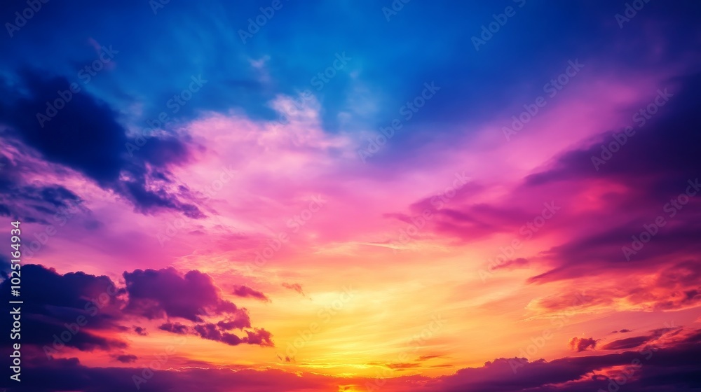 Obraz premium A breathtaking sunset sky with dramatic, swirling clouds. This image evokes feelings of wonder, awe, and hope. The vivid colors and dramatic composition make it perfect for use in a variety of design