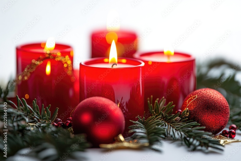 A group of red candles sitting on a table A group of red candles sitting on a table