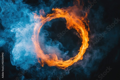 A ring of flames and smoke on a dark, mysterious backdrop