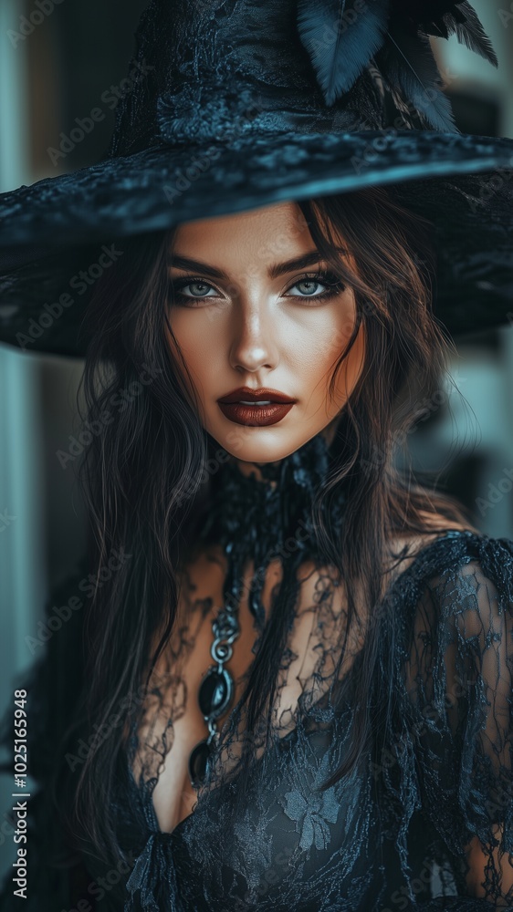 Halloween, spooky season . Attractive witch model in gothic Halloween costume Halloween, spooky season . Attractive witch model in gothic Halloween costume