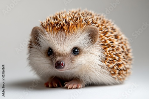 A hedgehog curled up into a tight ball with its spines out, isolated on white background 