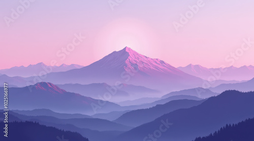 Majestic Snow-Covered Mountain Peaks in Pink and Blue Sunrise: Scenic Winter Landscape for Nature and Travel