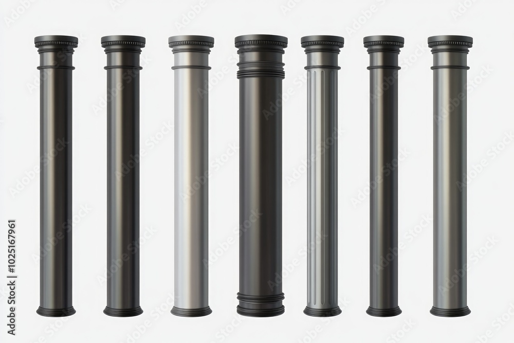 Set of four metal pipes on a white background Set of four metal pipes on a white background