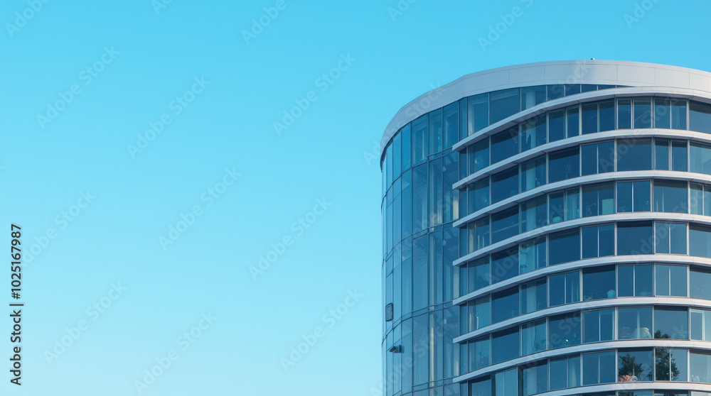 Modern Building with Curved Glass Facade Reflecting Sky – Contemporary Architectural Design, Sleek Glass Exterior, and Minimalist Urban Skyscraper Modern Building with Curved Glass Facade Reflecting Sky – Contemporary Architectural Design, Sleek Glass Exterior, and Minimalist Urban Skyscraper
