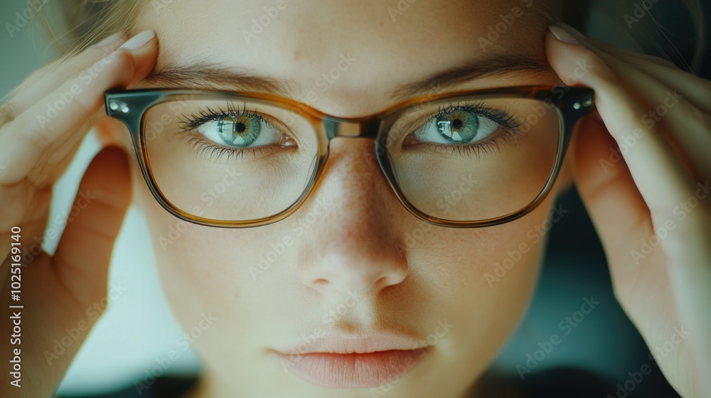 A close-up view of a person's face with glasses on, suitable for use in educational or professional settings A close-up view of a person's face with glasses on, suitable for use in educational or professional settings