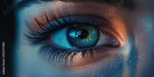 A close-up shot of a person's blue eye, perfect for medical or personal use