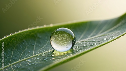 Water droplet on green leaf macro photography