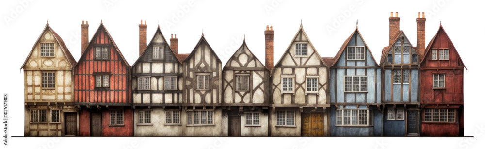 PNG Row of tudor town houses architecture building panoramic. PNG Row of tudor town houses architecture building panoramic.