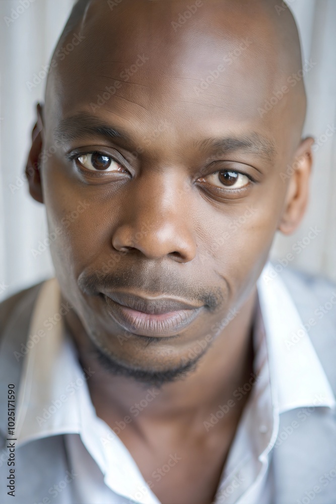 Close-up of a smiling man with an expressive gaze, dressed in a light blazer, posed against a neutral backdrop indoors. Generative AI Close-up of a smiling man with an expressive gaze, dressed in a light blazer, posed against a neutral backdrop indoors. Generative AI