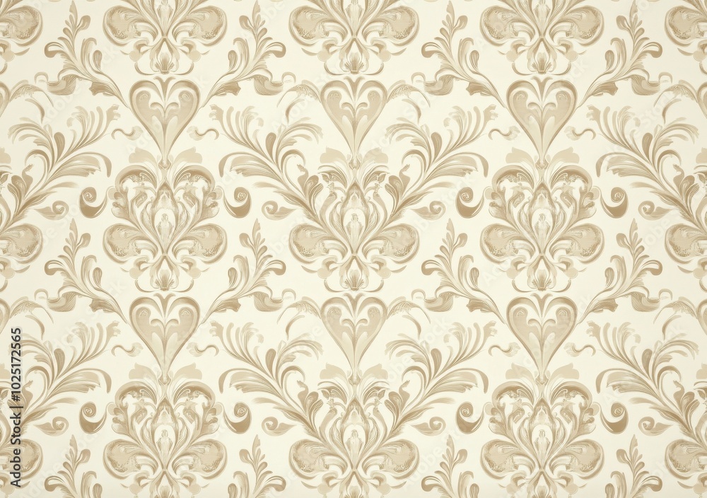 Seamless damask pattern with floral motifs on beige background.
Seamless damask pattern with floral motifs on beige background.