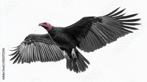 A turkey vulture circling in flight, isolated on white background  photo