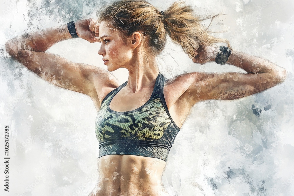 Obraz premium A woman posing confidently in a sports bra, perfect for fitness and wellness-related content