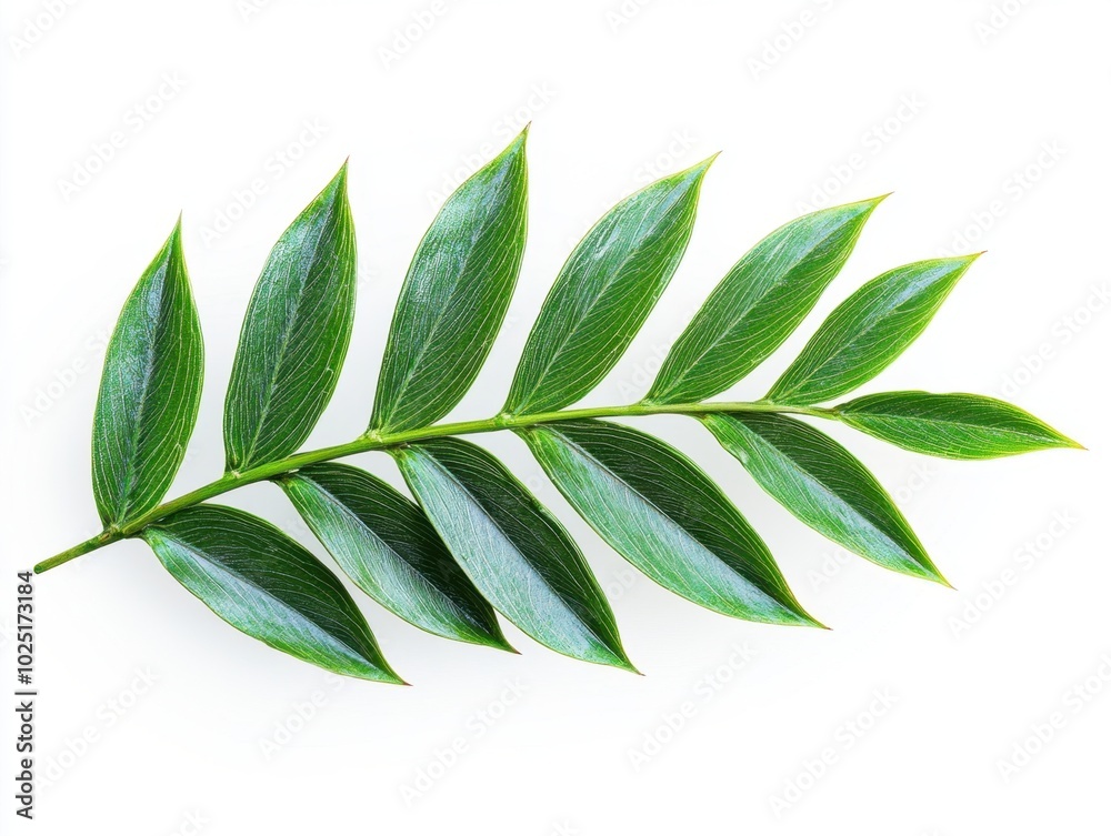 A bamboo leaf with a slender shape and pointed tip, isolated on white background 