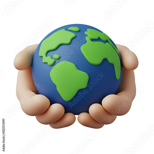 3D model hands holding a globe, environmental care concept
