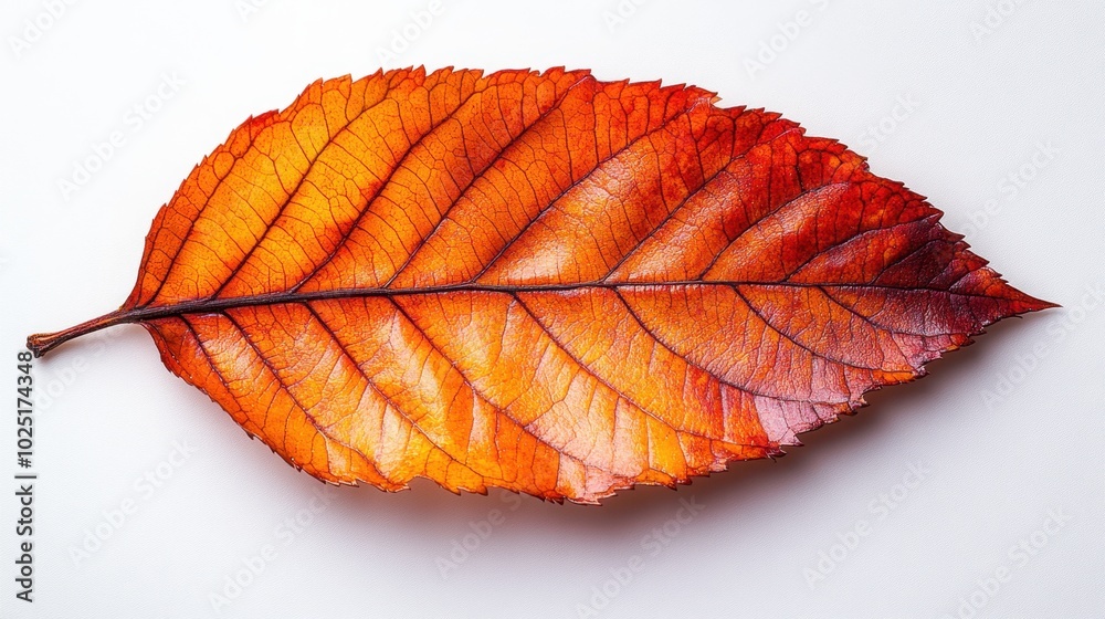 A chestnut leaf with long, pointed tips and finely serrated margins, isolated on white background A chestnut leaf with long, pointed tips and finely serrated margins, isolated on white background