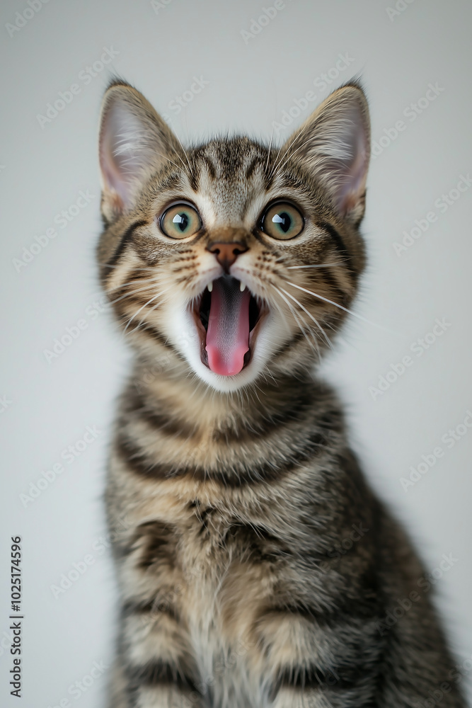 Front-view portrait of a surprised cat, isolated on a white background. Front-view portrait of a surprised cat, isolated on a white background.