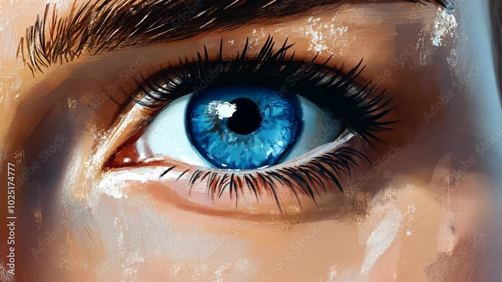 A close-up of a blue eye with long eyelashes