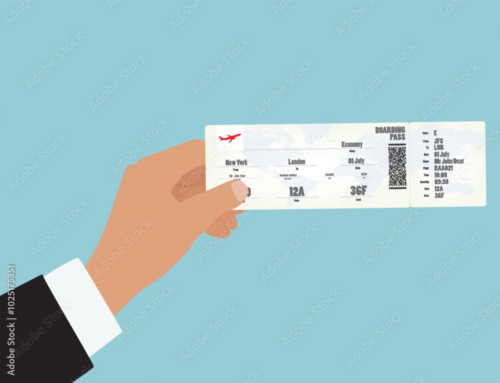 Hand holding airplane tickets. vector illustration Hand holding airplane tickets. vector illustration