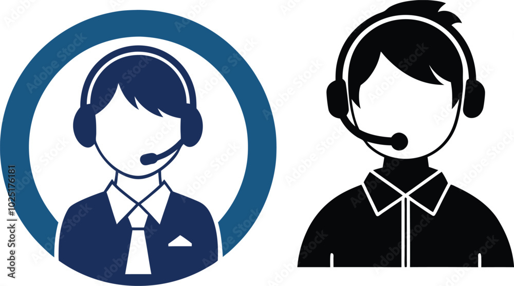 Call Center Representative Boy Icon Silhouette Vector Call Center Representative Boy Icon Silhouette Vector