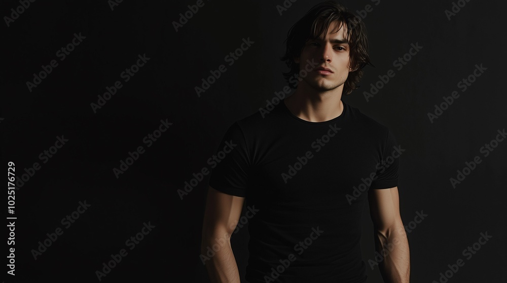 A mockup of a man in a black T-shirt in gothic look
A mockup of a man in a black T-shirt in gothic look