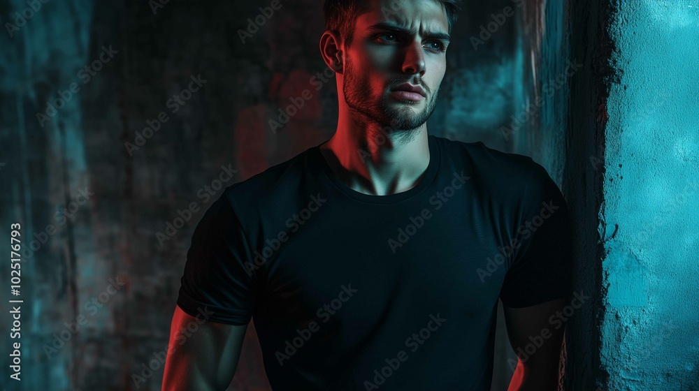 A mockup of a man in a black T-shirt in gothic look
A mockup of a man in a black T-shirt in gothic look