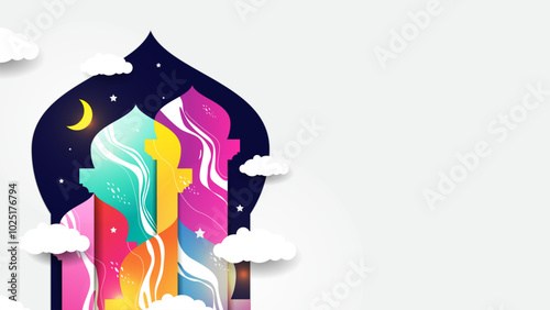 Islamic Bacground with colorful concept and silhouette of mosque