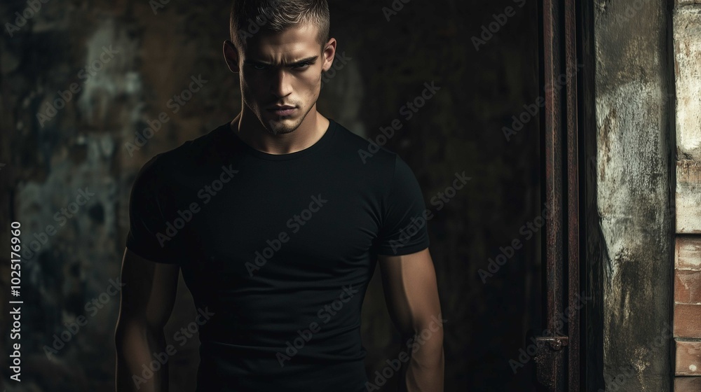 A mockup of a man in a black T-shirt in gothic look
A mockup of a man in a black T-shirt in gothic look