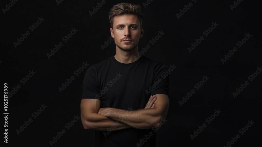 A mockup of a man in a black T-shirt in gothic look
A mockup of a man in a black T-shirt in gothic look