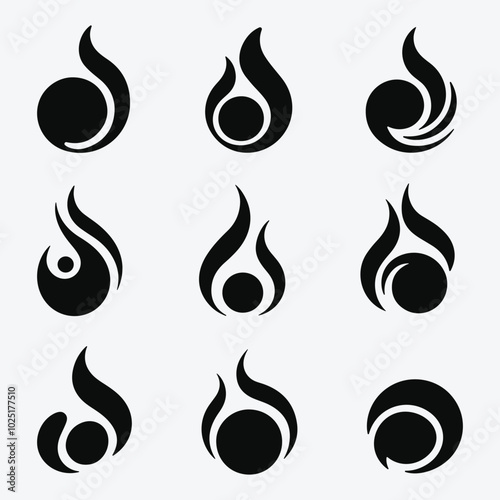 Smoke Icon Silhouette Set. Collection Of Smoke Or Fire Icon Silhouette.