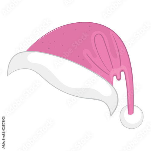 Pink Christmas hat with white trim isolated, vector illustration