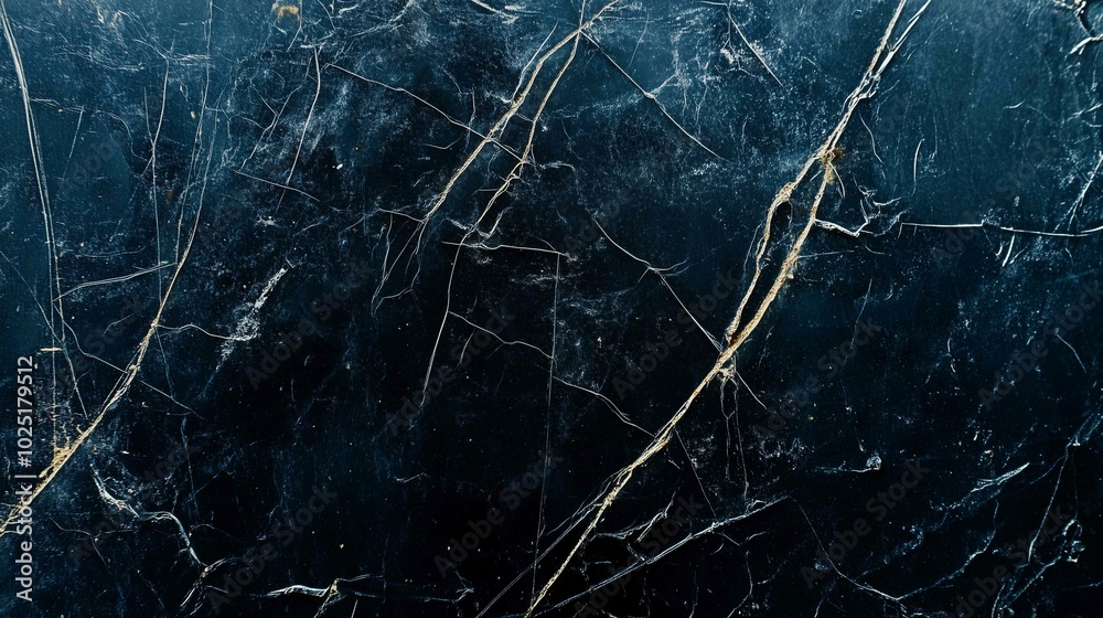 Dusty scratched and scanned old film texture of a metal surface, closeup; dark blue color for backgrounds
