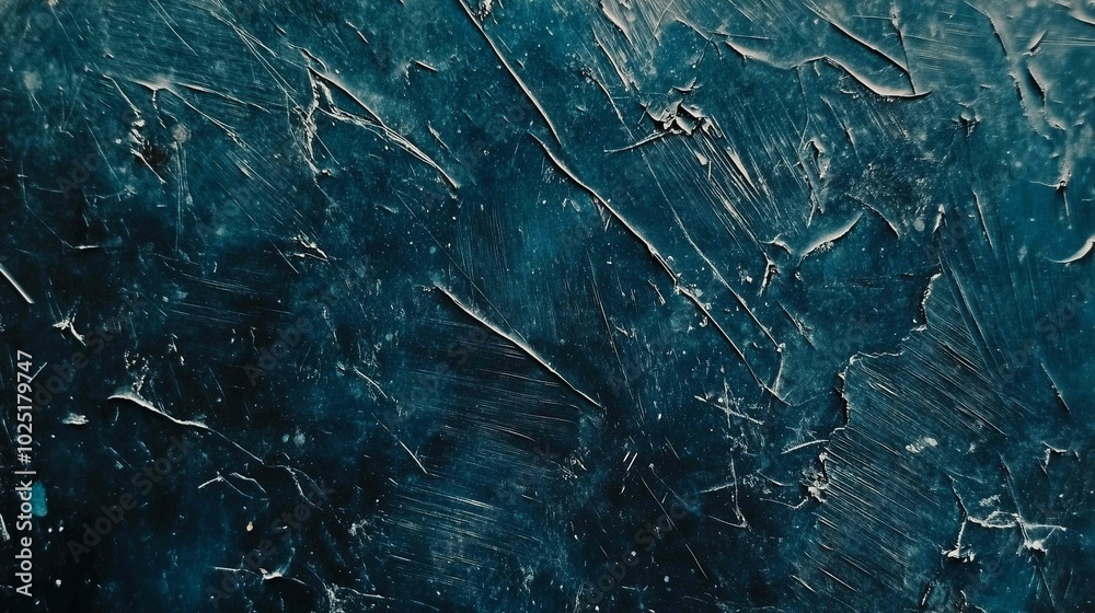 Obraz premium Dusty scratched and scanned old film texture of a metal surface, closeup; dark blue color for backgrounds 