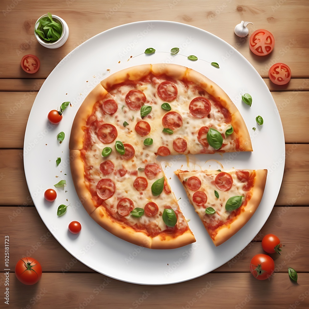 Delicious Pizza with cheese tomato fried Served on the table in white background Delicious Pizza with cheese tomato fried Served on the table in white background