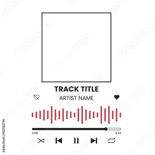 Music media player interface template. Music player vector design. Graphic mediaplayer panel template for mobile app. Modern playback of music application. Vector Illustration.