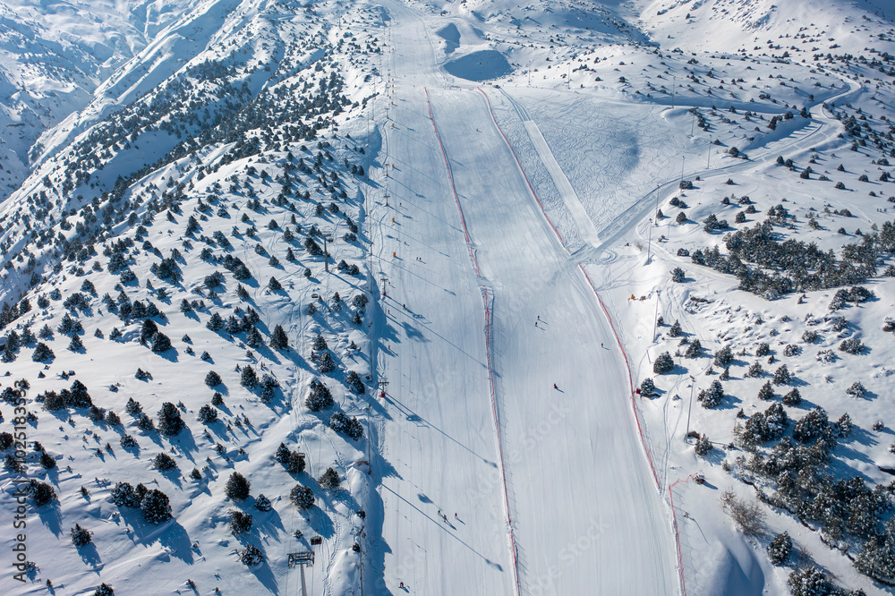 A view of skiers from Ergan ski resort, located among the mountains in Erzincan Province.