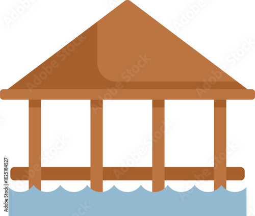 Simple illustration of a bungalow standing on water, providing a relaxing space to enjoy the view