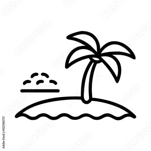 Simple line drawing of a tropical island with palm tree.